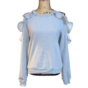 Étophe Studios Ruffled Open Shoulder Gray Sweatshirt Size S
